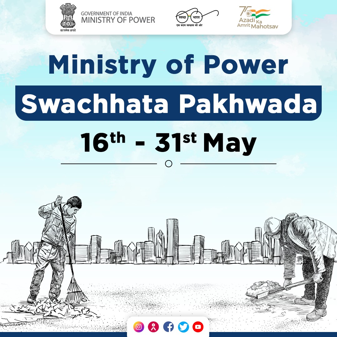 The Ministry of Power is proud to announce its observance of #SwachhataPakhwada, a dedicated fortnight to cleanliness, from May 16th to 31st, 2024. This initiative underscores our unwavering commitment to fostering a clean and hygienic environment. @OfficeOfRKSingh