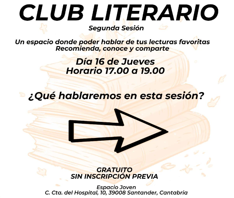 Hoy jueves nuestras actividades van de literatura. Para empezar el Club de lectura y como cierre Poetry Slam. ¿Te apuntas? Más información en n9.cl/cgl65 y n9.cl/qoi4d. Más actividades en juventudsantander.es