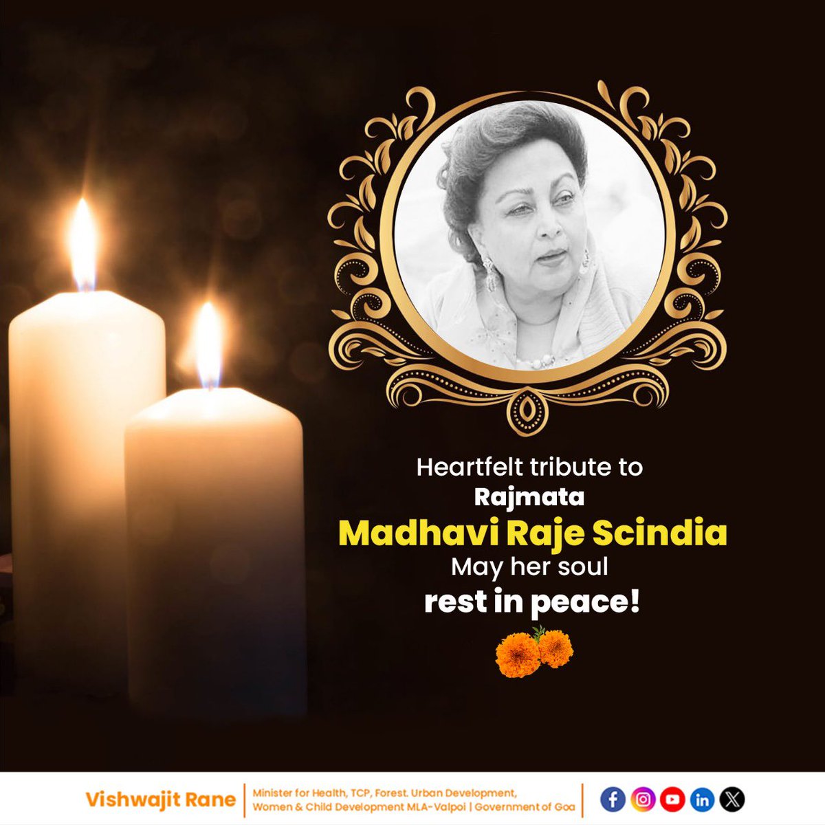 Saddened by the news of Rajmata Madhavi Raje Scindia's passing. May her soul rest in peace, and my thoughts are with her family during this difficult time.