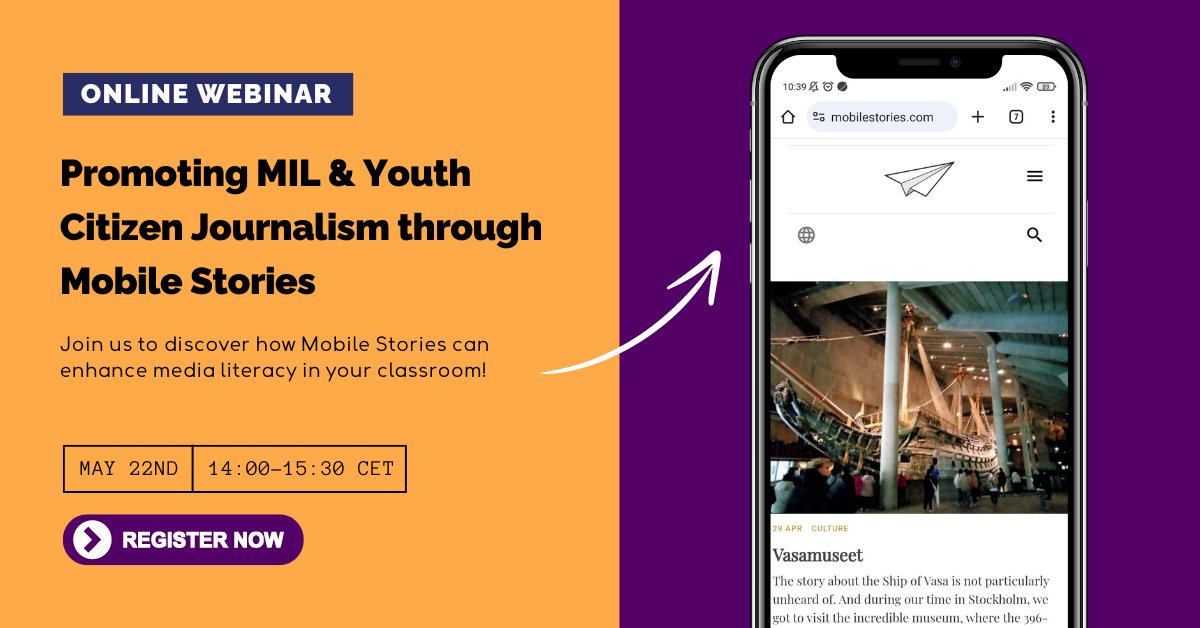 📢Attention teachers & educators! Get hands-on with Mobile Stories! Join our online event to discover how to integrate the Mobile Stories interactive publishing tool into your classroom and enhance your students' media literacy skills. Register now 👉ow.ly/HgXM50RHTWn