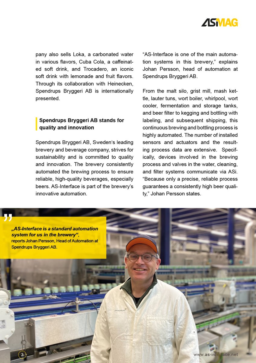 ASInterface's tweet image. &quot;Skål&quot; - that&apos;s how you toast in Sweden. @SpendrupsBrygg,  Sweden‘s leading brewery and beverage company, strives for sustainability and is committed to quality and innovation. AS-Interface is part of the  brewery’s innovative automation.
Full article: magazin.as-interface.net/en/2024-e1?art…