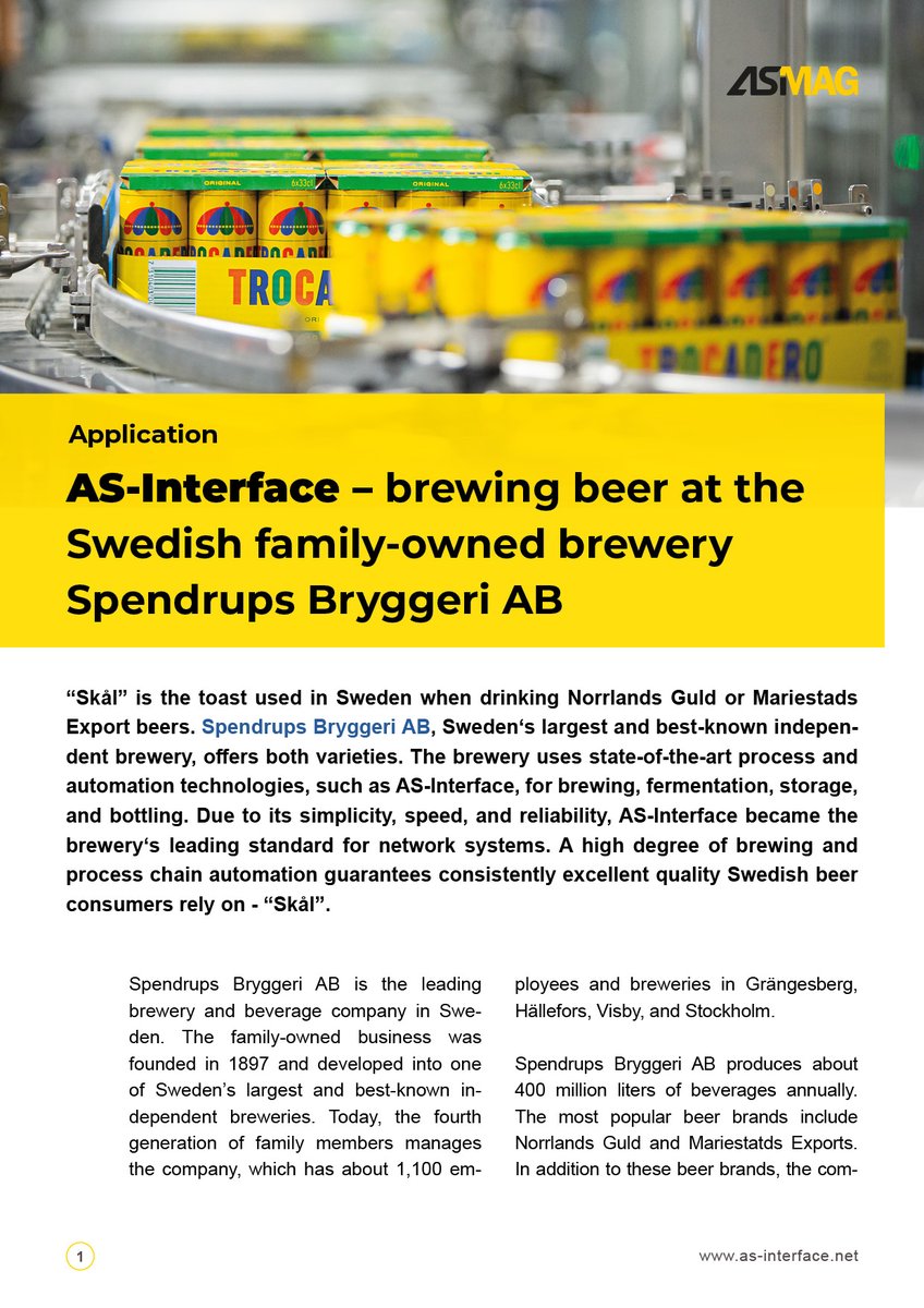 ASInterface's tweet image. &quot;Skål&quot; - that&apos;s how you toast in Sweden. @SpendrupsBrygg,  Sweden‘s leading brewery and beverage company, strives for sustainability and is committed to quality and innovation. AS-Interface is part of the  brewery’s innovative automation.
Full article: magazin.as-interface.net/en/2024-e1?art…