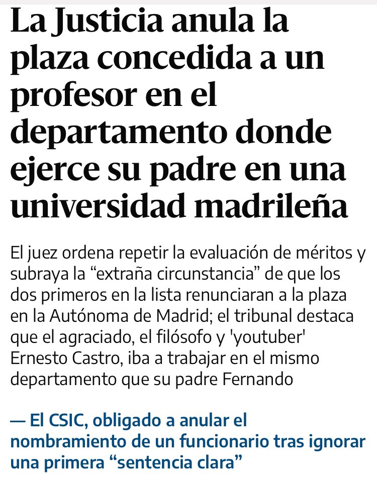 “Unas publicaciones que nadie ha comprobado que existan, dos agraciados con una plaza pública que “extrañamente” renuncian a ella…”

Así comienza este artículo de <a href="/_raulnovoa/">Raúl Novoa</a> en <a href="/eldiarioes/">elDiario.es</a> sobre un nuevo caso de #Endogamia 

eldiario.es/sociedad/justi…