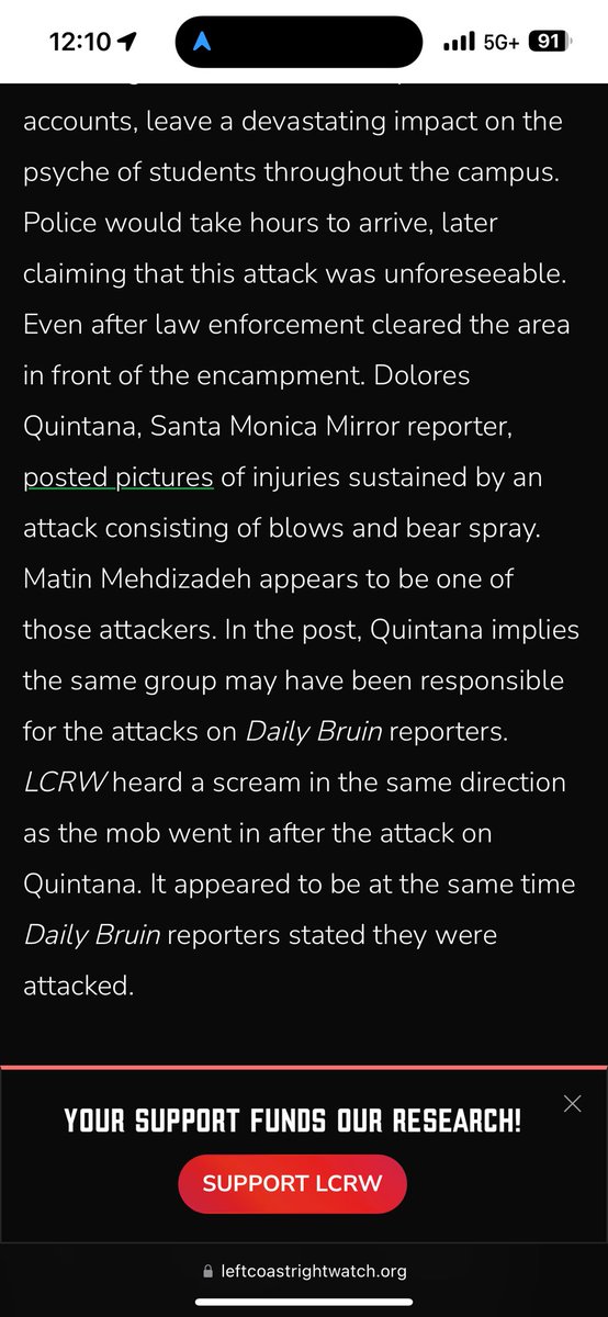 Matin Mehdizadeh appears to be the culprit that launched at least several of the fireworks via mortar into the encampment at UCLA. He was also involved in at least one press attack. He also was involved in the attack on reporter @doloresquintana . From piece for @LCRWnews -