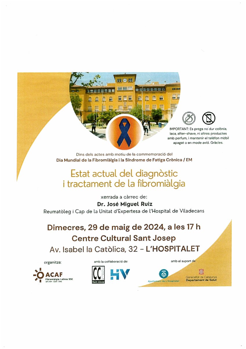 Què saps de la fibromiàlgia?🤔
Vols aprendre sobre seu diagnòstic i tractament? 🩺

T'esperem a la xerrada d'en Dr. José Miguel Ruiz!🤩

🗓️29/05
🕐17 h
📍CC Sant Josep
⚠️: es prega no portar colònia ni altres productes amb perfum.

#LHCiència
🧵👇