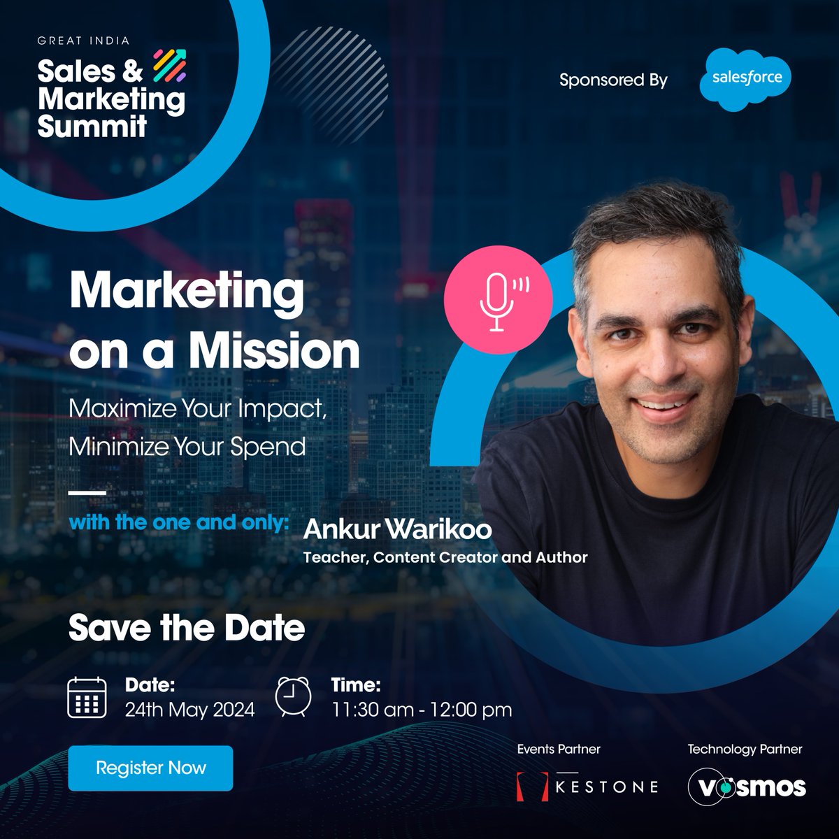 Gear up for an extraordinary session with the iconic Ankur Warikoo at the Great India Sales & Marketing Summit 2024! Register today to catch him live: bit.ly/4a9BhjN 📅 24th May 2024 ⏰ 11:30 am - 12:00 pm #AnkurWarikoo #GISMS2024 #GreatIndiaSummit #Salesforce