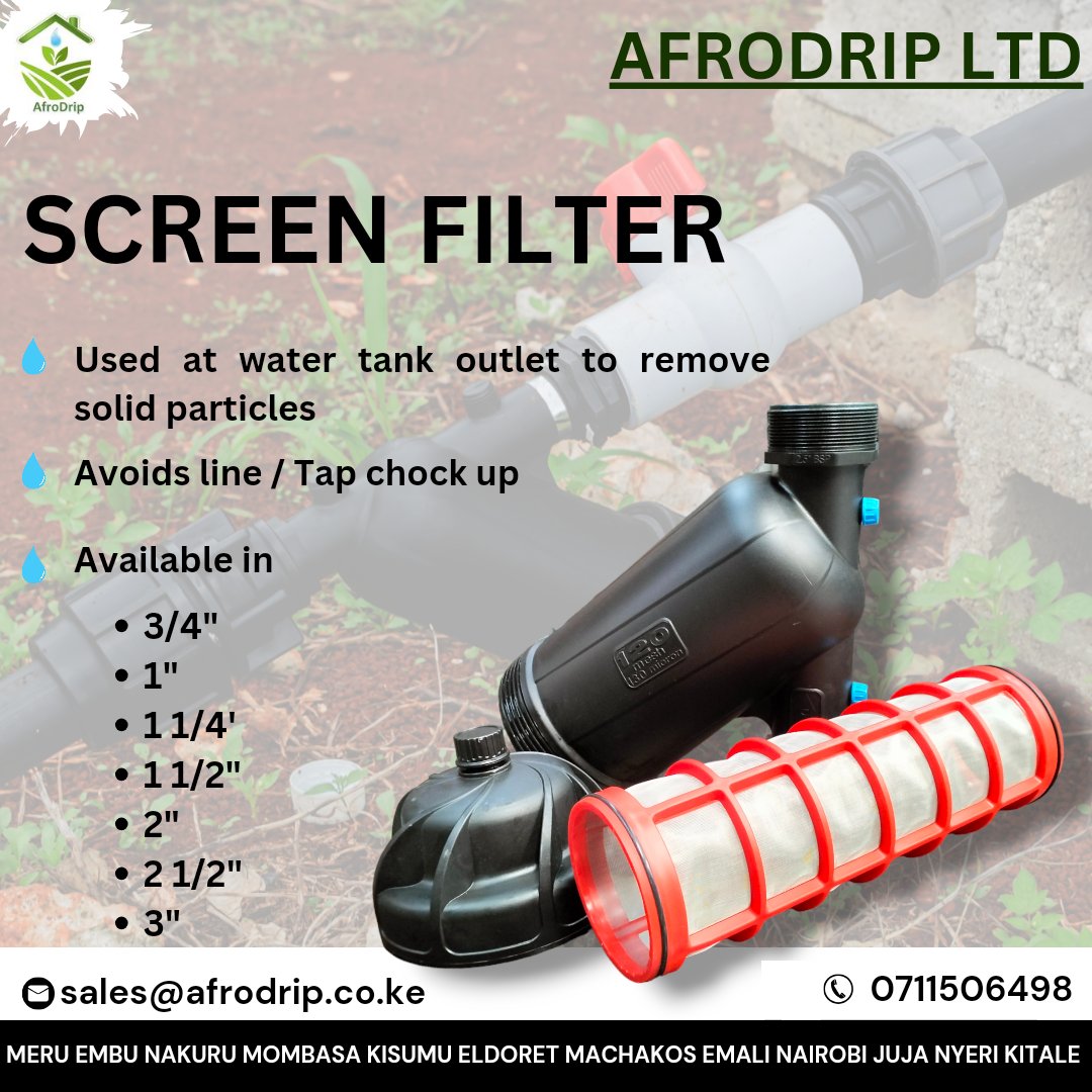 A screen filter enhances the efficiency and performance of your irrigation system, resulting in higher crop yields, lower maintenance costs, and better water Management 
For info
☎ 0112364050
📨 sales@afrodrip.co.ke
#afrodrip #afrodripproducts #screenfilter #smartirrigation