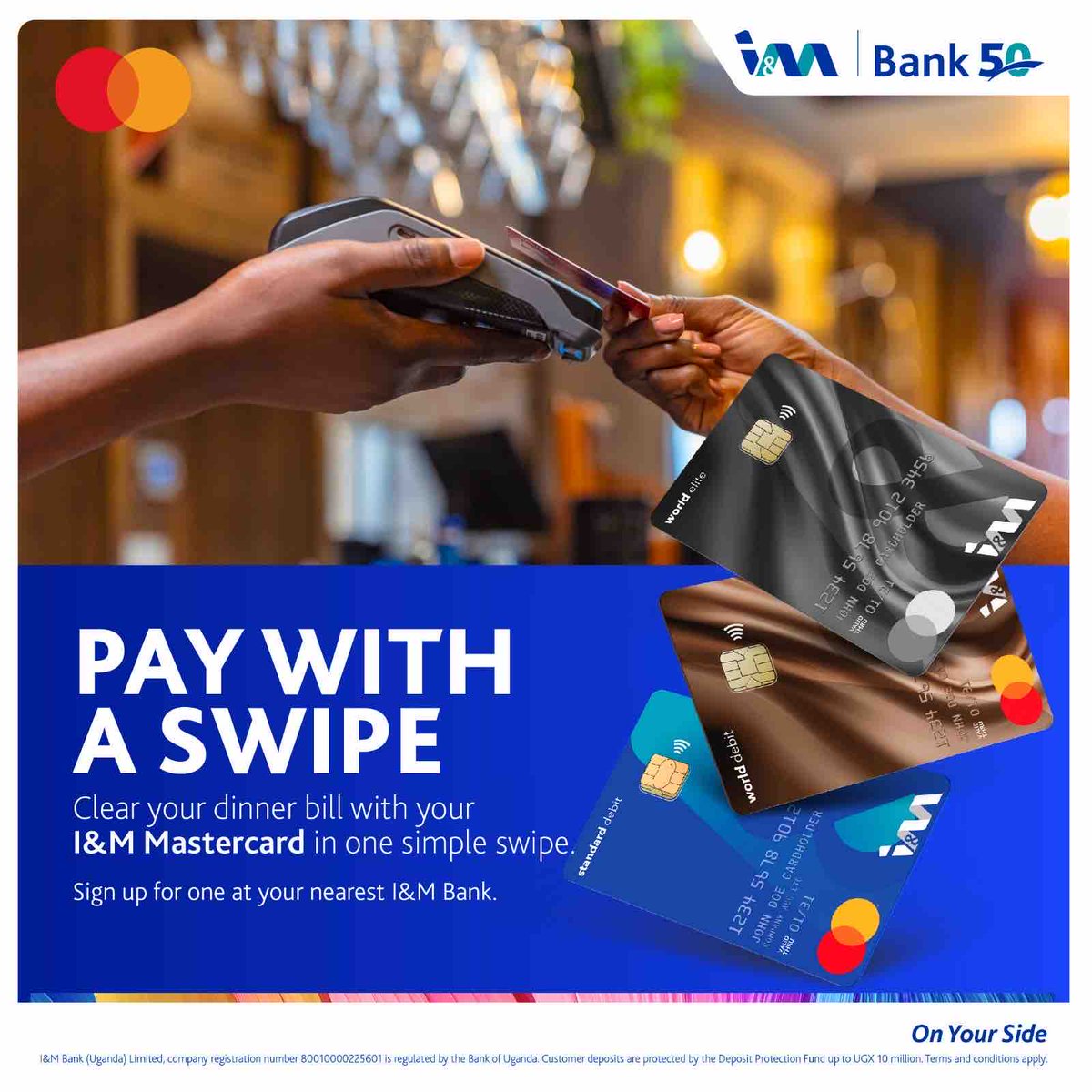 We live in a time of convenience. The I&M Bank Mastercard takes it a notch higher with easy pay through swipes.  Sign up for an I&M Mastercard at an I&M Bank near you. #OnYourSide #IMBankAt50