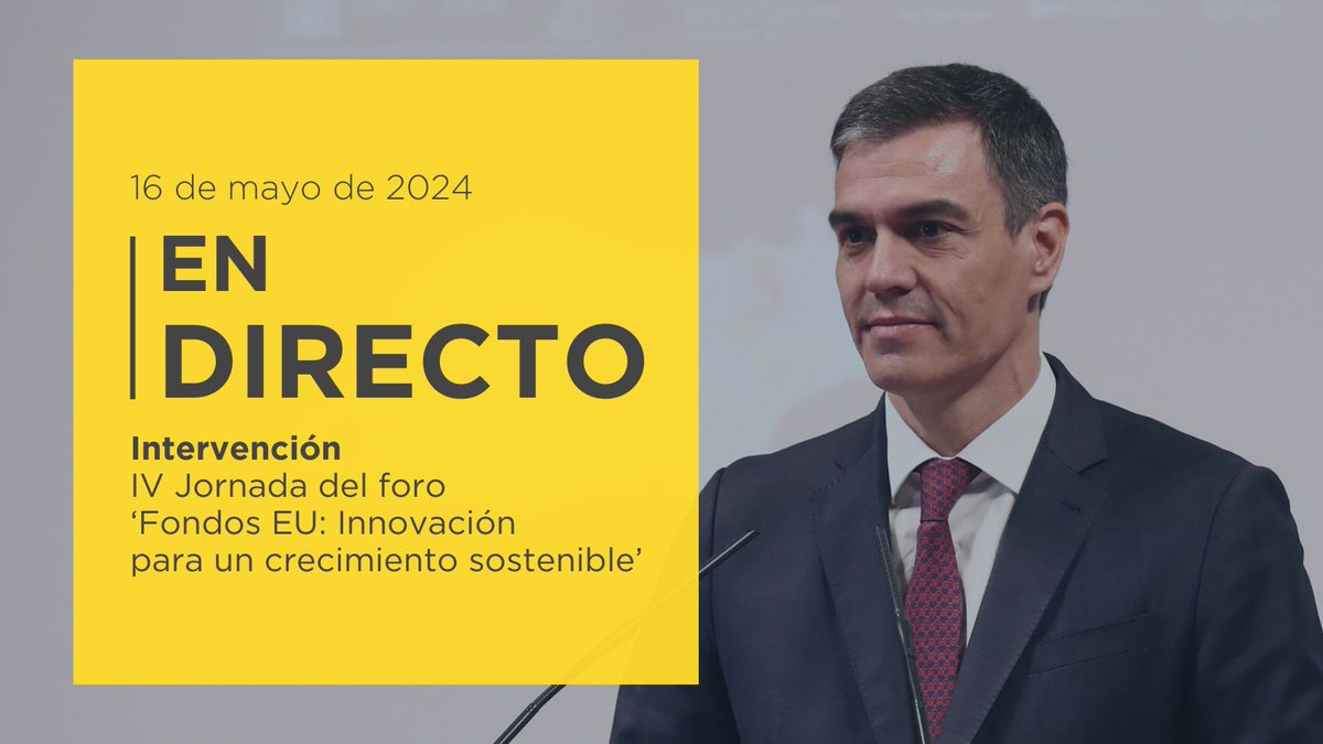 El presidente @sanchezcastejon inaugura la IV edición del foro ‘Fondos EU: Innovación para un crecimiento sostenible’, del @eldiarioes. Síguelo en directo en nuestras redes y en la web: lamoncloa.gob.es