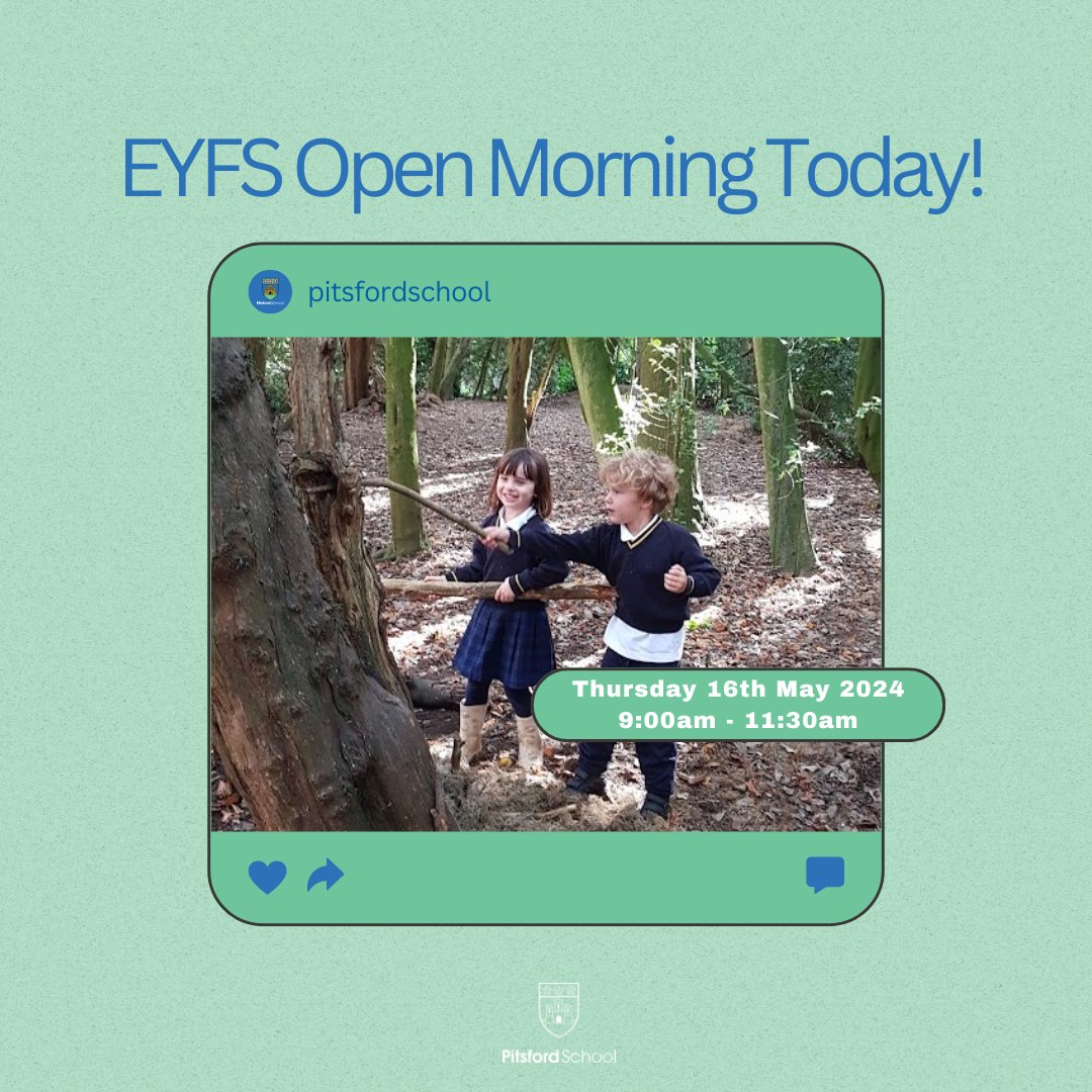 Today's the Day! Join Us for the EYFS Open Morning! Discover the exciting learning opportunities and welcoming environment at Pitsford School. Don't miss this chance to see our Early Years Foundation Stage (ages 3-4) in action.