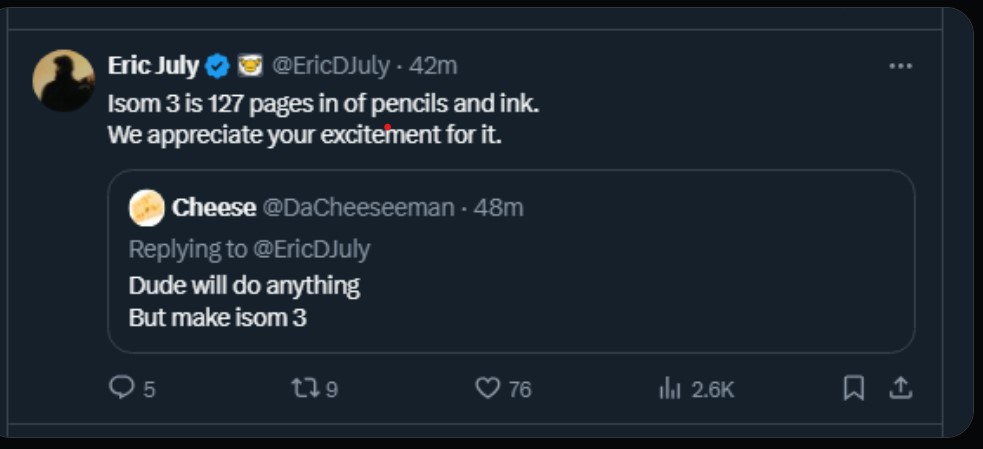 c_vinchenzo's tweet photo. Is this Eric July's way of announcing/not announcing that Cliff Richards is off the ISOM comic book series?
#Comcisgate https://t.co/b7AnnDkwF7