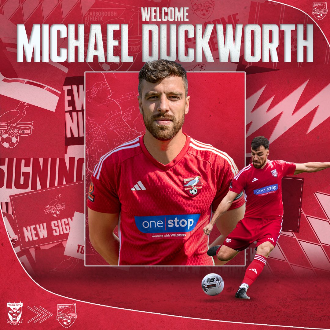 𝗡𝗲𝘄 𝘀𝗶𝗴𝗻𝗶𝗻𝗴 ✍️🤩 We are pleased to announce the arrival of experienced attacking full-back, Michael Duckworth. The versatile defender has joined Jono's side for the 2024/25 season following his departure from York City. Full story: scarboroughathletic.com/news/new-signi…