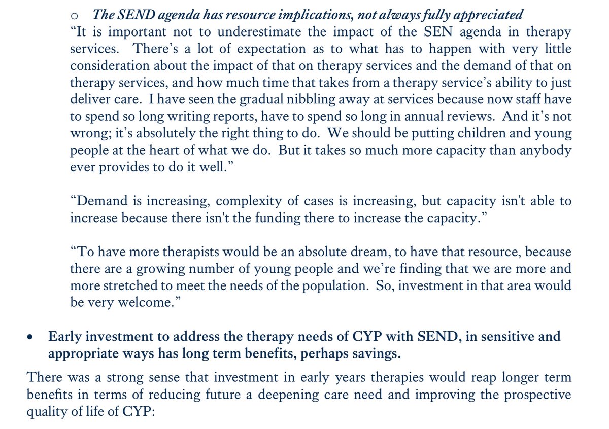 A study into demand and supply of therapists for children SEND has found increasing need and complexity, but lack of funding to increase capacity. It says early investment has long term benefits, perhaps savings, avoiding worsening need. Who knew? kclpure.kcl.ac.uk/ws/portalfiles…