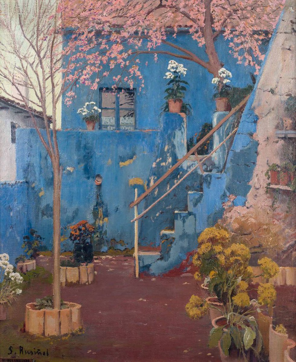 Buenos días 'La poesía es el arte de crear jardines imaginarios con sapos reales.' #MarianneMoore 🖌Santiago Rusiñol. ‘Patio azul’ Ibiza, 1913