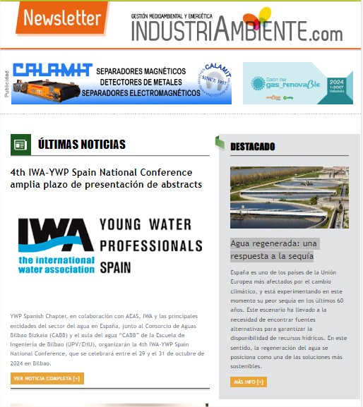 📰 Newsletter Industriambiente: AAmpliado el plazo de envío de propuestas para participar en la 4ª Conferencia Nacional de YWP-IWA España en Bilbao.
⭐ Destacamos: Agua regenerada: una respuesta a la sequía
➡️i.mtr.cool/wotlfafpzd