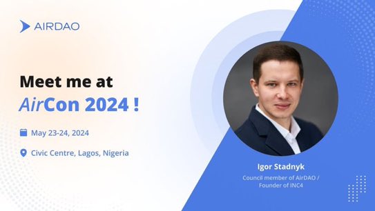 The #AirCON2024 is an Airdao conference which will be happening at the Civic Centre, Lagos, Nigeria, on May 23-24. Don’t forget to join us as we create meaningful connections and collaborations with leaders cross the world.