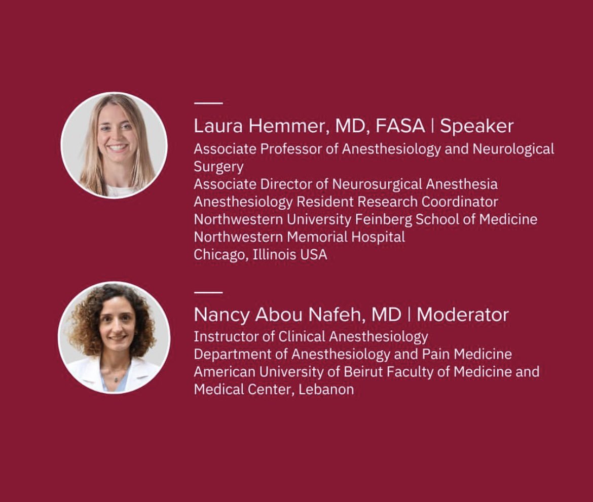 You are cordially invited to attend the AUBMC CME Conference by Dr. Laura Hemmer on: ‘Review and Updates in Intraoperative Neuromonitoring for the Anesthesiologist’ tonight May 16, 2024, at 07:00 PM Beirut time. Register here: aub.webex.com/webappng/sites… @AUBMC_Official