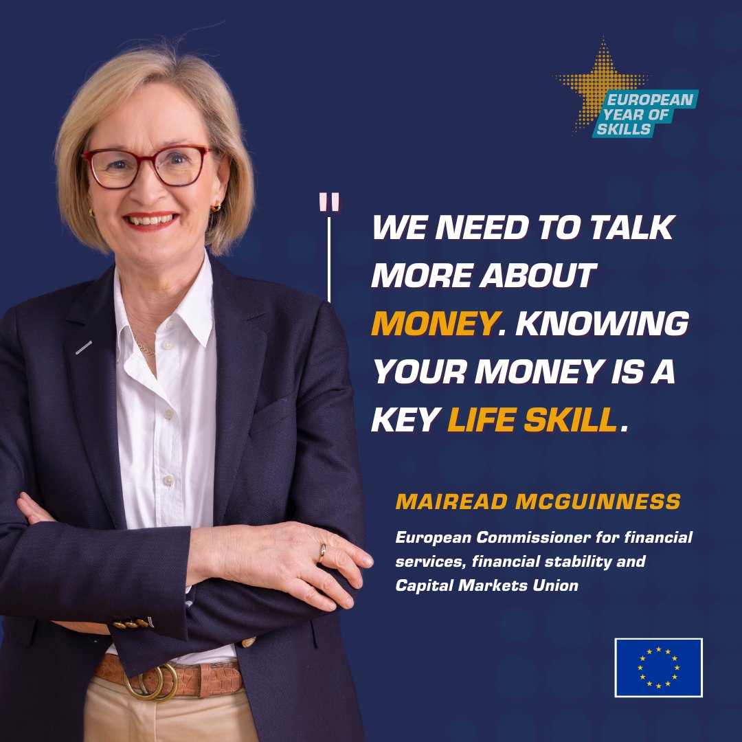 💸Knowing your money is a key life skill. We have developed 🇪🇺 EU frameworks to support financial literacy skills, which are key to achieving the Capital Markets Union's goal. ➖ Commissioner @McGuinnessEU #EuropeanYearOfSkills