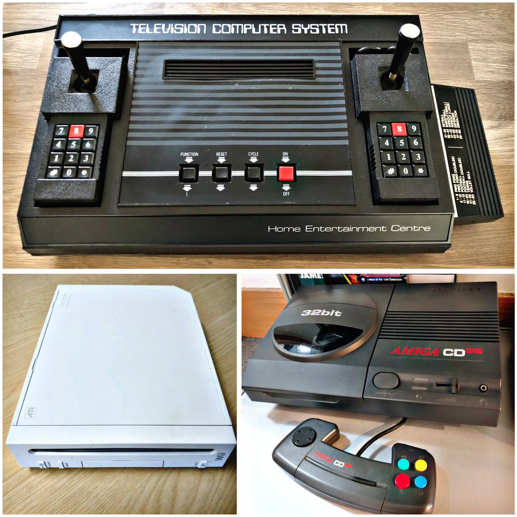Today’s #RetroTrio offers you the #Nintendo #Wii, #Rowtron Television Computer System and #Commodore #Amiga #CD32. Which will you keep, gift to a friend and delete forever? #RetroComputing #ComputerHistory #RetroGaming #VideoGames