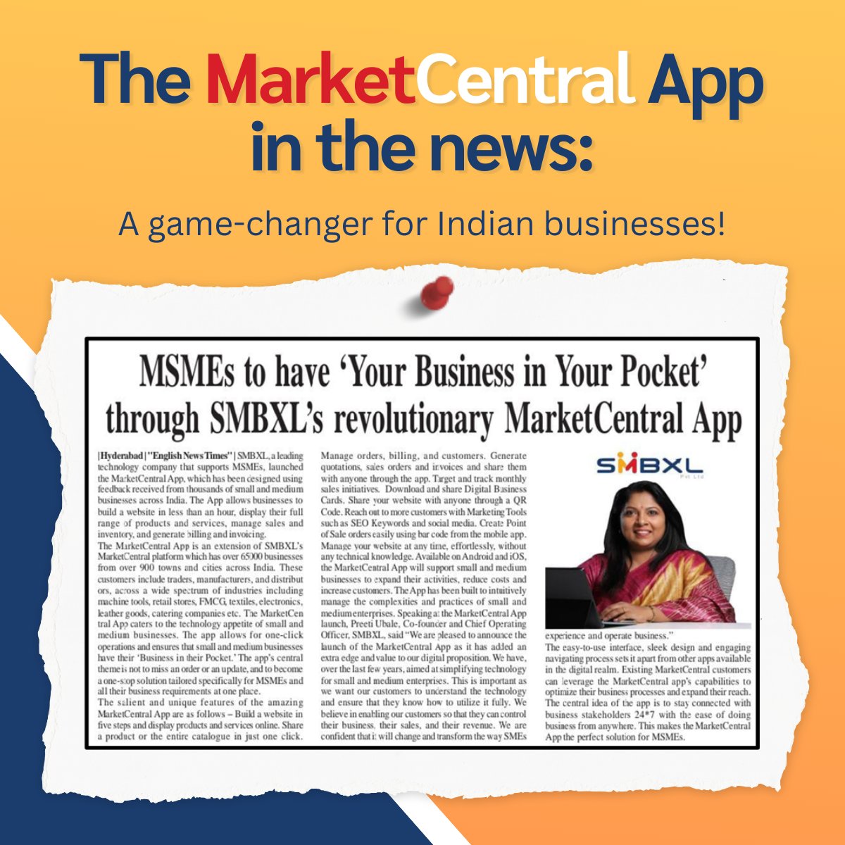 SMB_XL's tweet photo. Leading newspapers like The Pioneer Newspaper, English News Times, Gujarat Business Watch, Surya Newspaper and more are buzzing about the MarketCentral App!
Android: https://t.co/jSvg99kqoW
IOS: https://t.co/45n71D92OG

#businessapp #indianbusiness #business #msme #marketcentral https://t.co/D5w0cptfWF