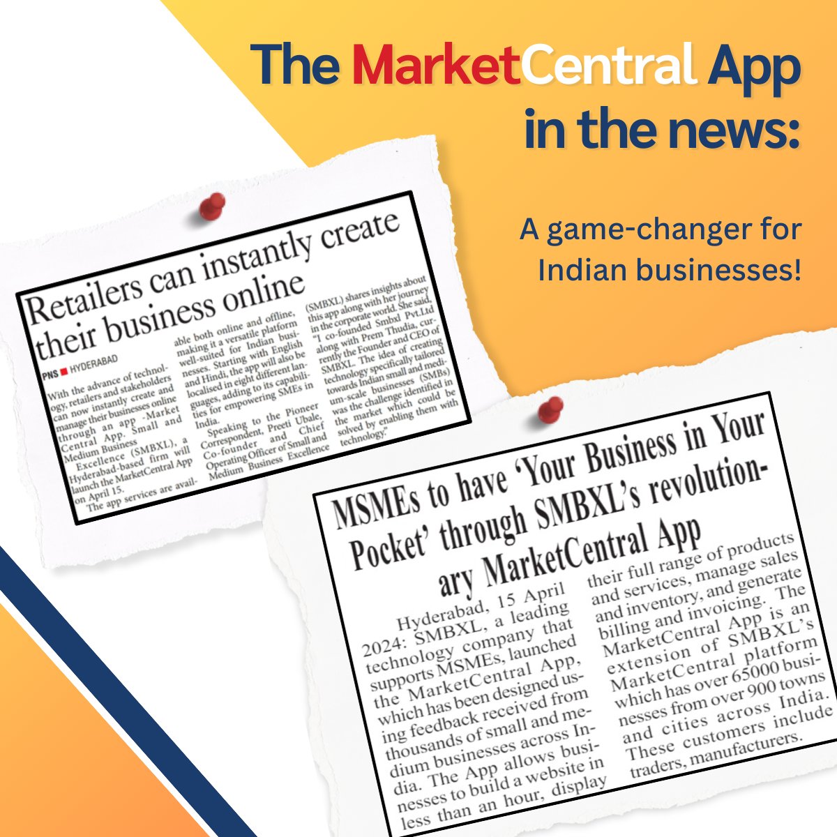 SMB_XL's tweet photo. Leading newspapers like The Pioneer Newspaper, English News Times, Gujarat Business Watch, Surya Newspaper and more are buzzing about the MarketCentral App!
Android: https://t.co/jSvg99kqoW
IOS: https://t.co/45n71D92OG

#businessapp #indianbusiness #business #msme #marketcentral https://t.co/D5w0cptfWF
