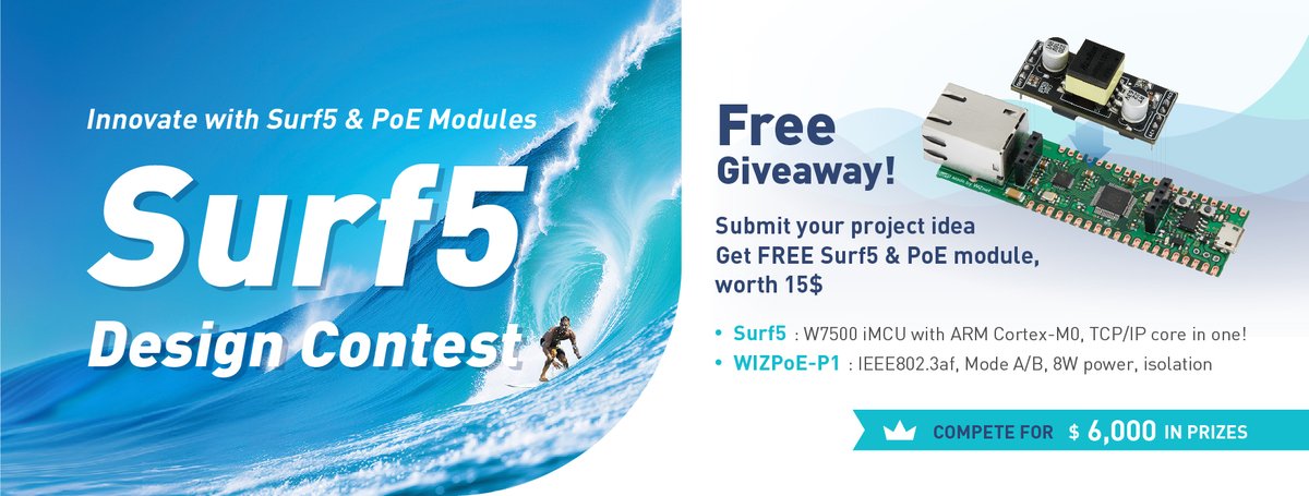 WiznetTeam's tweet image. 🚨 Only 4 days left to sign up for the IoT Design Contest! 🚨
Get a FREE $15 sample & compete for $6,000 in prizes. ⏰
📅 Deadline: May 20
Apply now! 👉maker.wiznet.io/contest
#IoTDesignContest #IoT #TechContest #Innovation #FreeSample