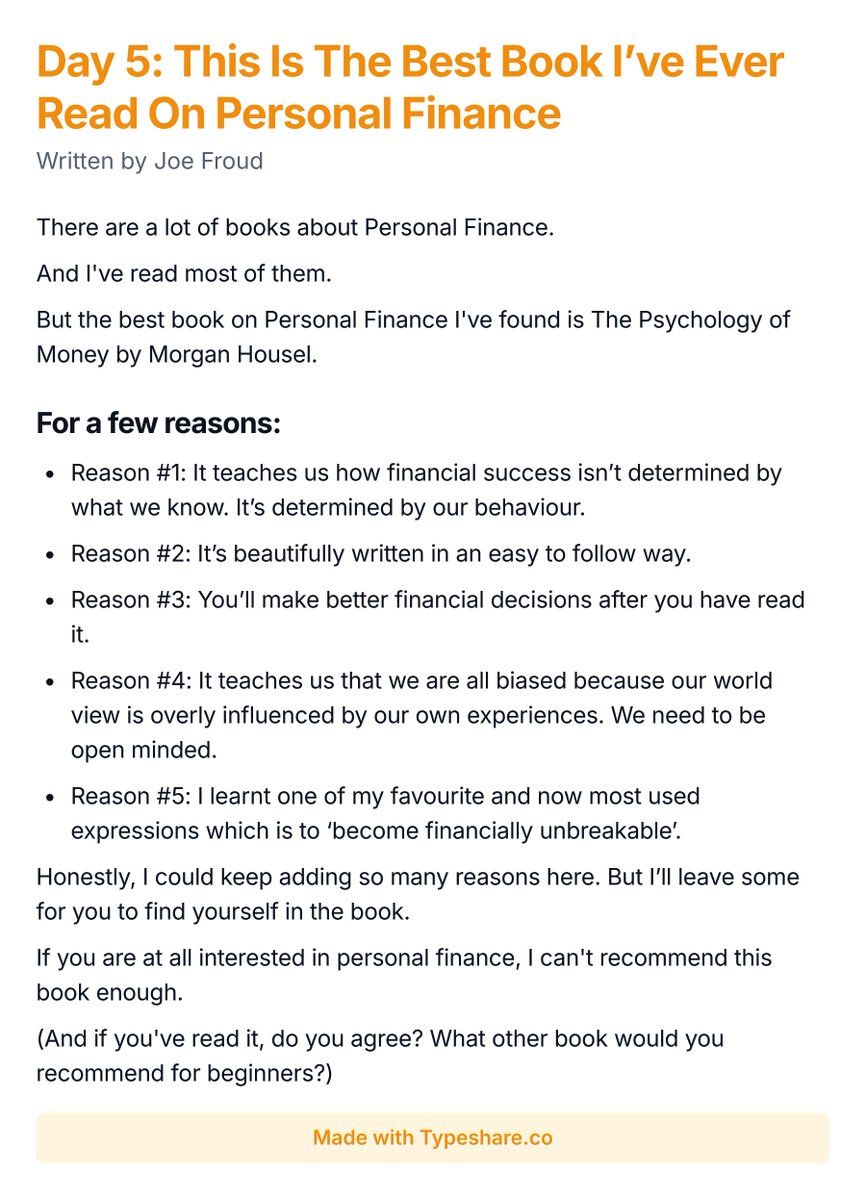 JoeFroud_BLFP's tweet photo. Day 5: This Is The Best Book I’ve Ever Read On Personal Finance https://t.co/M8TsAAXt2X