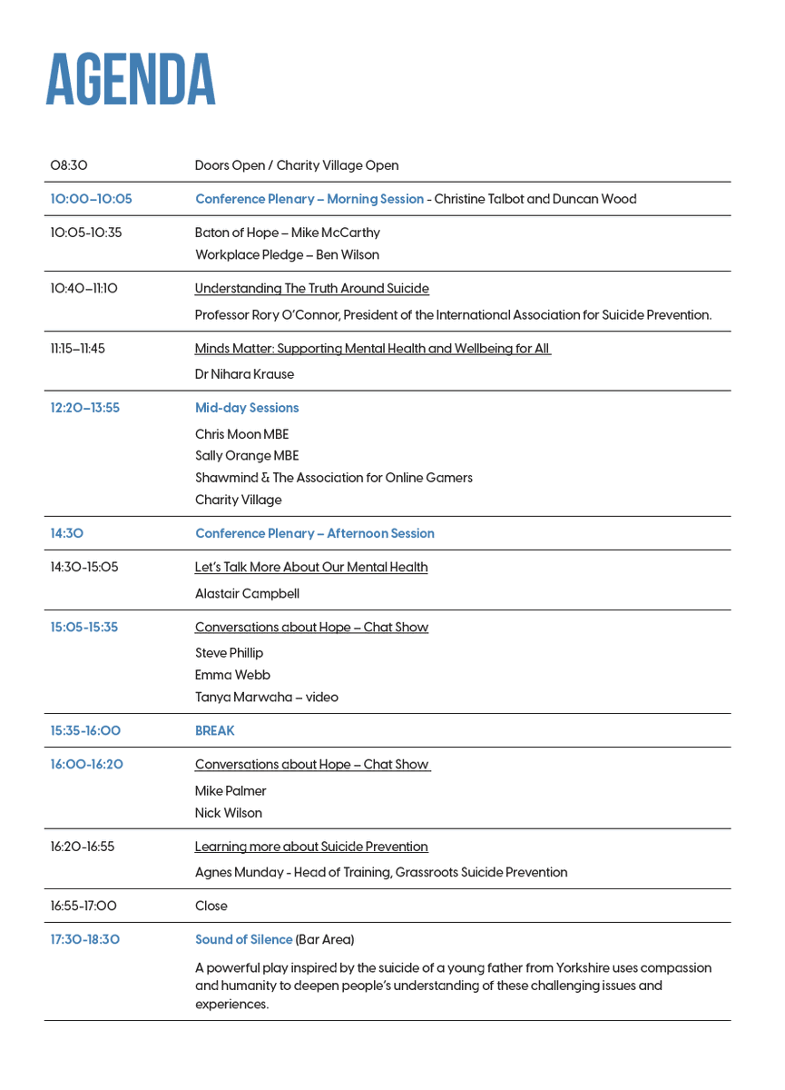 Now, delighted to be in Sheffield for the Baton of Hope suicide prevention conference alongside a great panel of speakers including @campbellclaret #SuicidePrevention