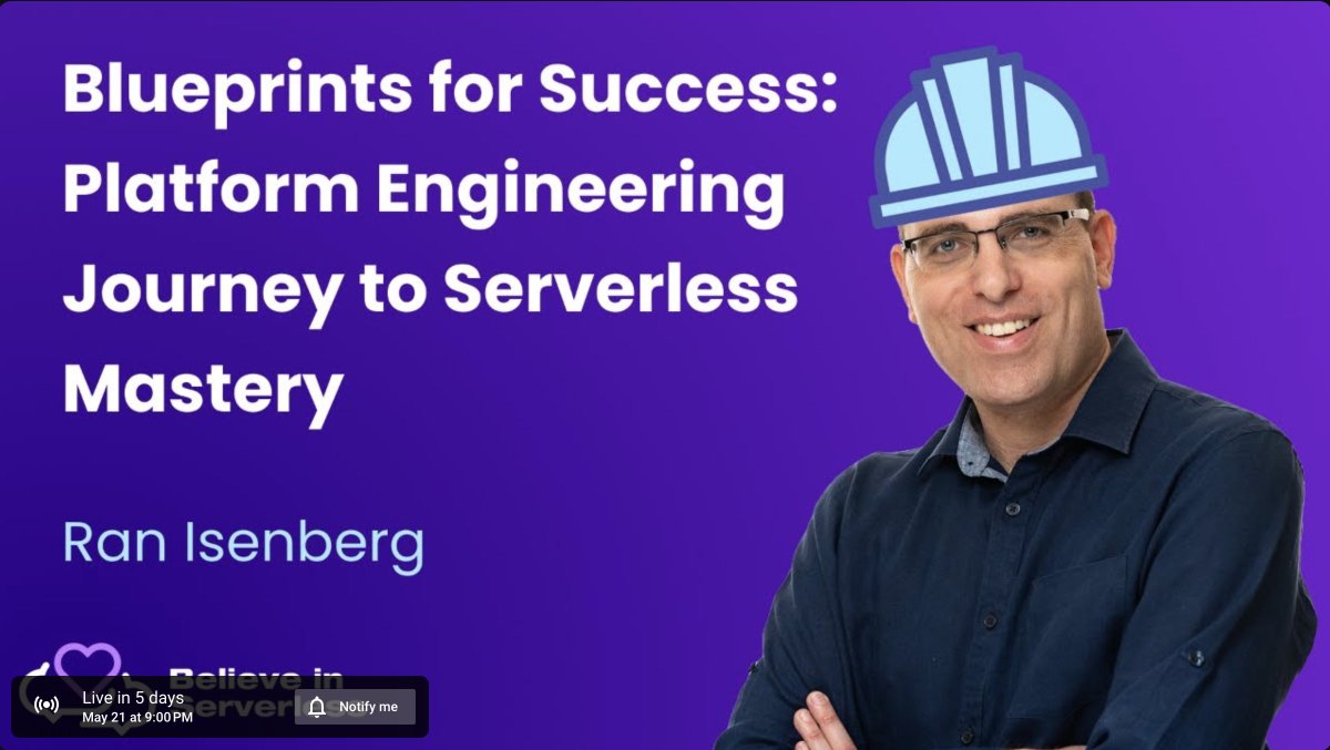 Excited to speak about serverless, blueprints, and platform engineering on May 21st at 6 PM UTC with the #BelieveInServerless community! 🚀 I'll share CyberArk's journey from 10 devs to hundreds, discuss practical serverless blueprints with examples from my 'AWS Lambda Handler