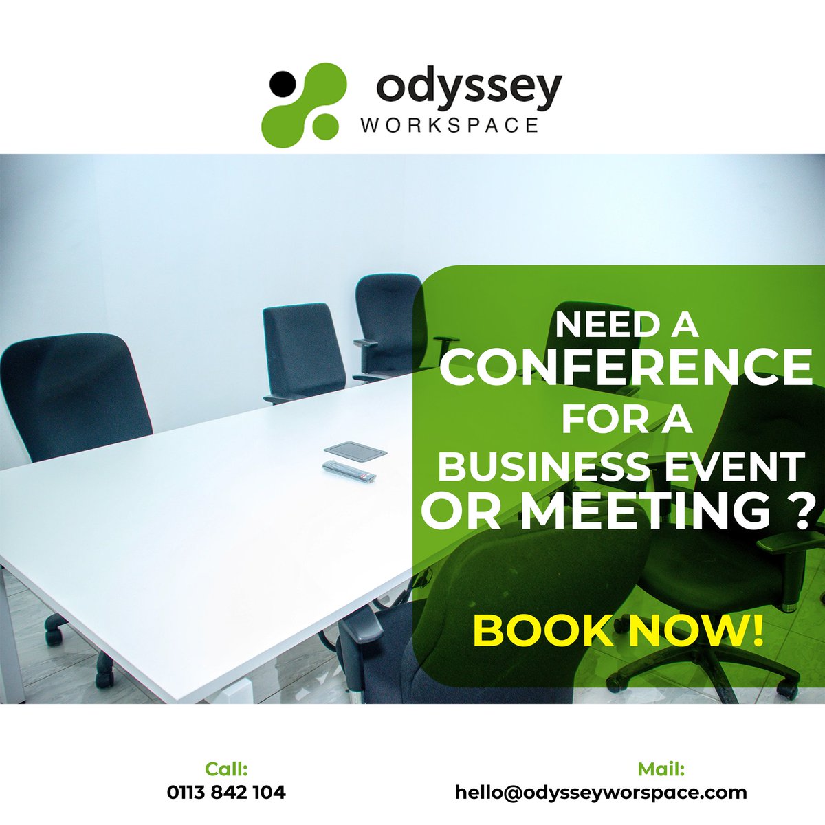 Elevate your meetings and events at Odyssey Workspace. Experience seamless collaboration and creativity in our versatile spaces.

 #WorkspaceSolutions #EventVenue #BoardroomExcellence #InnovateTogether #UnlockPotential