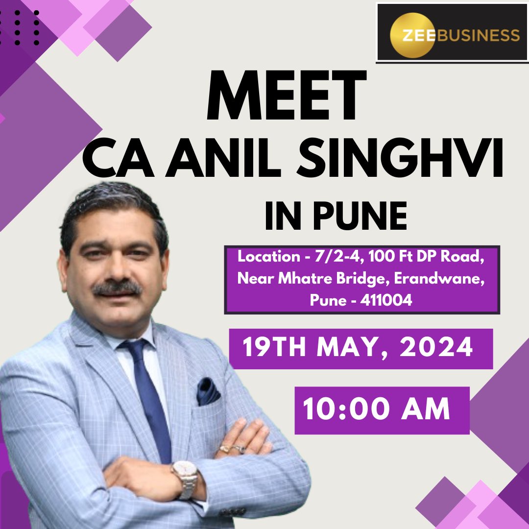 😍Hello all Punekars! 😍 ✨Dive into the world of stocks and strategies with me at the ICAI National Conference. Let's decode the market mysteries together! 📈 👀 Location Details & Registration Link in thread. @theicai #ZeeBusiness #Pune #StockMarket #AnilSinghvi