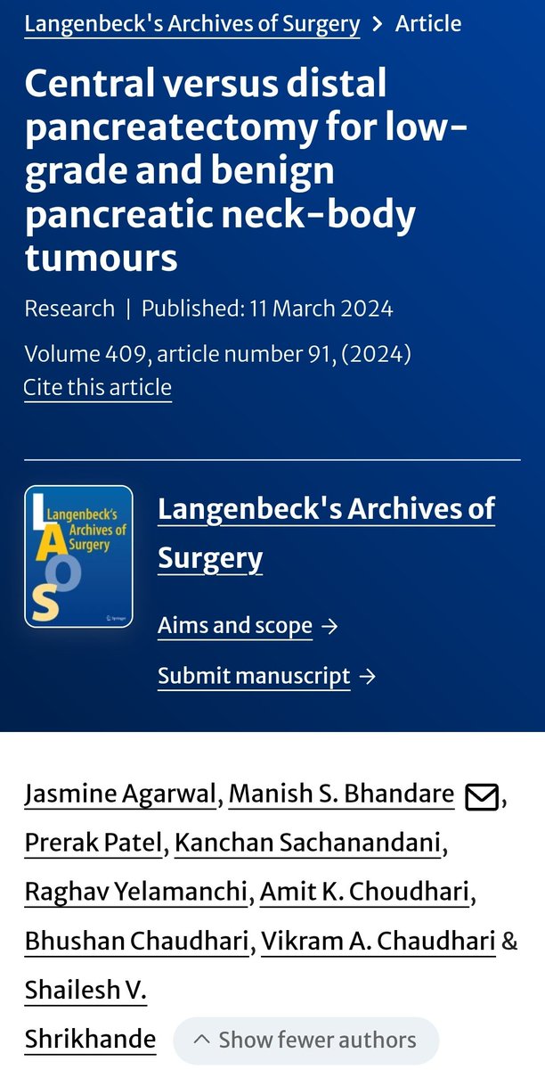 Jasmine Agarwal (@drjasmineagarwa) on Twitter photo Glad to present the e-poster <a href="/IHPBA/">IHPBA</a> on the outcomes of Median/Central Pancreatectomy done <a href="/TataMemorial/">Tata Memorial Hospital</a> recently published in LAS.
Thank you for giving me the opportunity <a href="/Shrikhande_SV/">Shailesh V. Shrikhande</a> <a href="/Manishbhandare4/">Manish S Bhandare</a> <a href="/DrVAChaudhari/">Dr.Vikram Chaudhari</a>
link.springer.com/article/10.100… Glad to present the e-poster <a href="/IHPBA/">IHPBA</a> on the outcomes of Median/Central Pancreatectomy done <a href="/TataMemorial/">Tata Memorial Hospital</a> recently published in LAS.
Thank you for giving me the opportunity <a href="/Shrikhande_SV/">Shailesh V. Shrikhande</a> <a href="/Manishbhandare4/">Manish S Bhandare</a> <a href="/DrVAChaudhari/">Dr.Vikram Chaudhari</a>
link.springer.com/article/10.100…