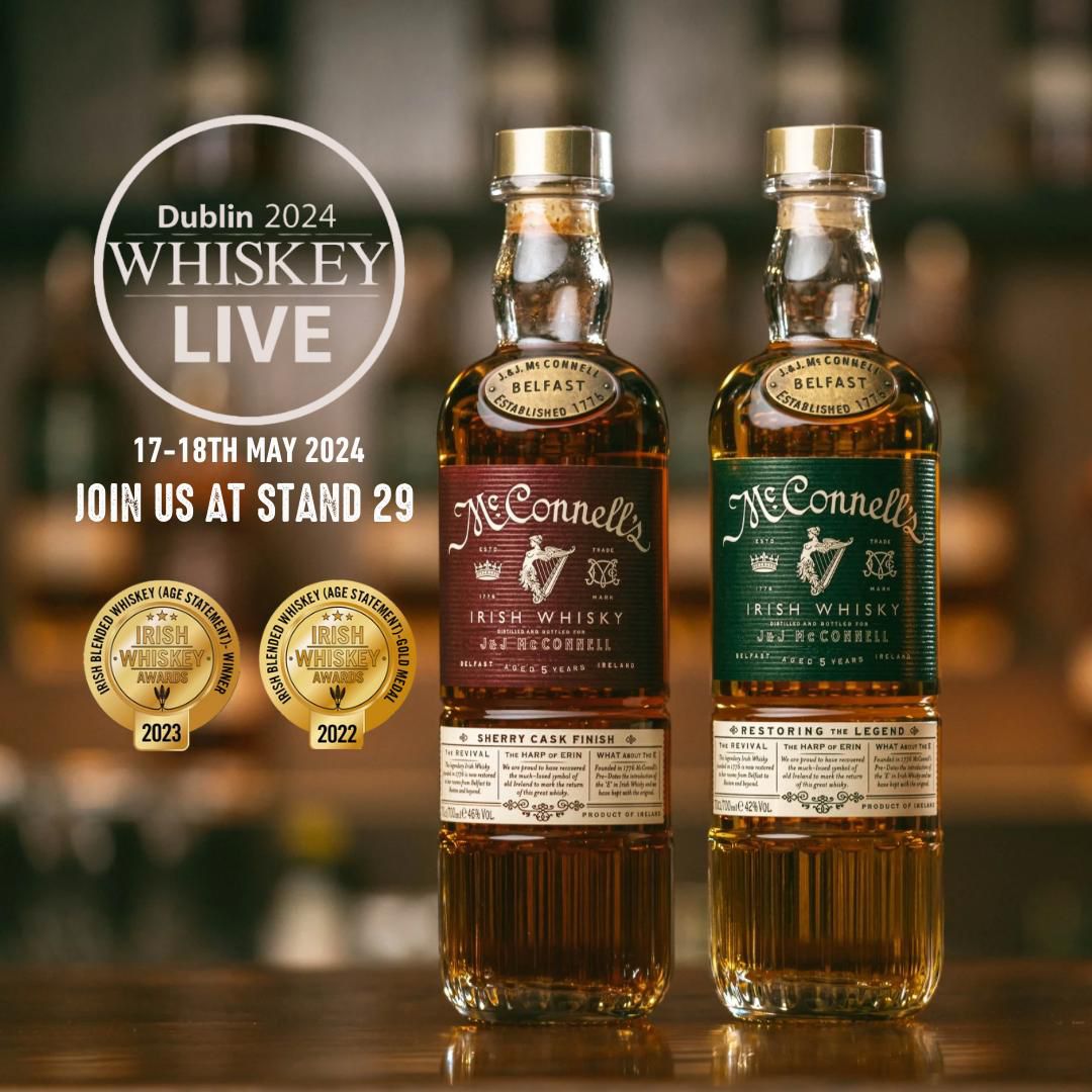 It’s a busy weekend ahead for the #McConnellsIrishWhisky team starting at @whiskeylivedub 🙌 Come and visit us at stand 29 to learn more and sample our McConnell’s 5-year signature blend and McConnell’s Sherry Cask Finish 🥃 #WLD24 #WhiskeyLiveDublin #RestoringTheLegend