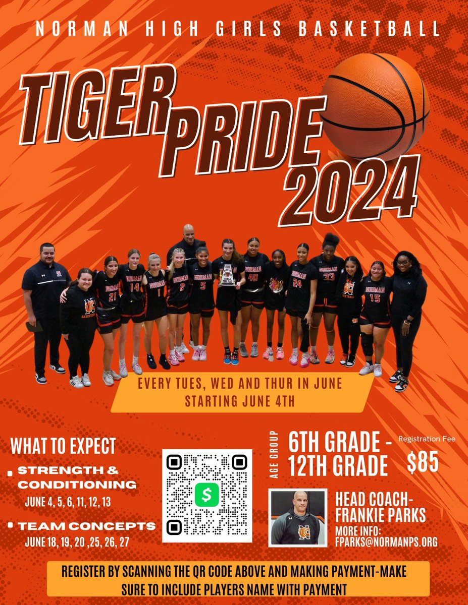 🧡🖤 Great turnout for our Parent/Player meeting last night!! Thank you, Parents, for your time!! 🐅🐯 Preparation for the '24-'25 season begins June 4th with Tiger Pride!! Open to all 6th-12th graders!! Scan QR code to reserve your spot!! See you there!! 🧡🖤🐯