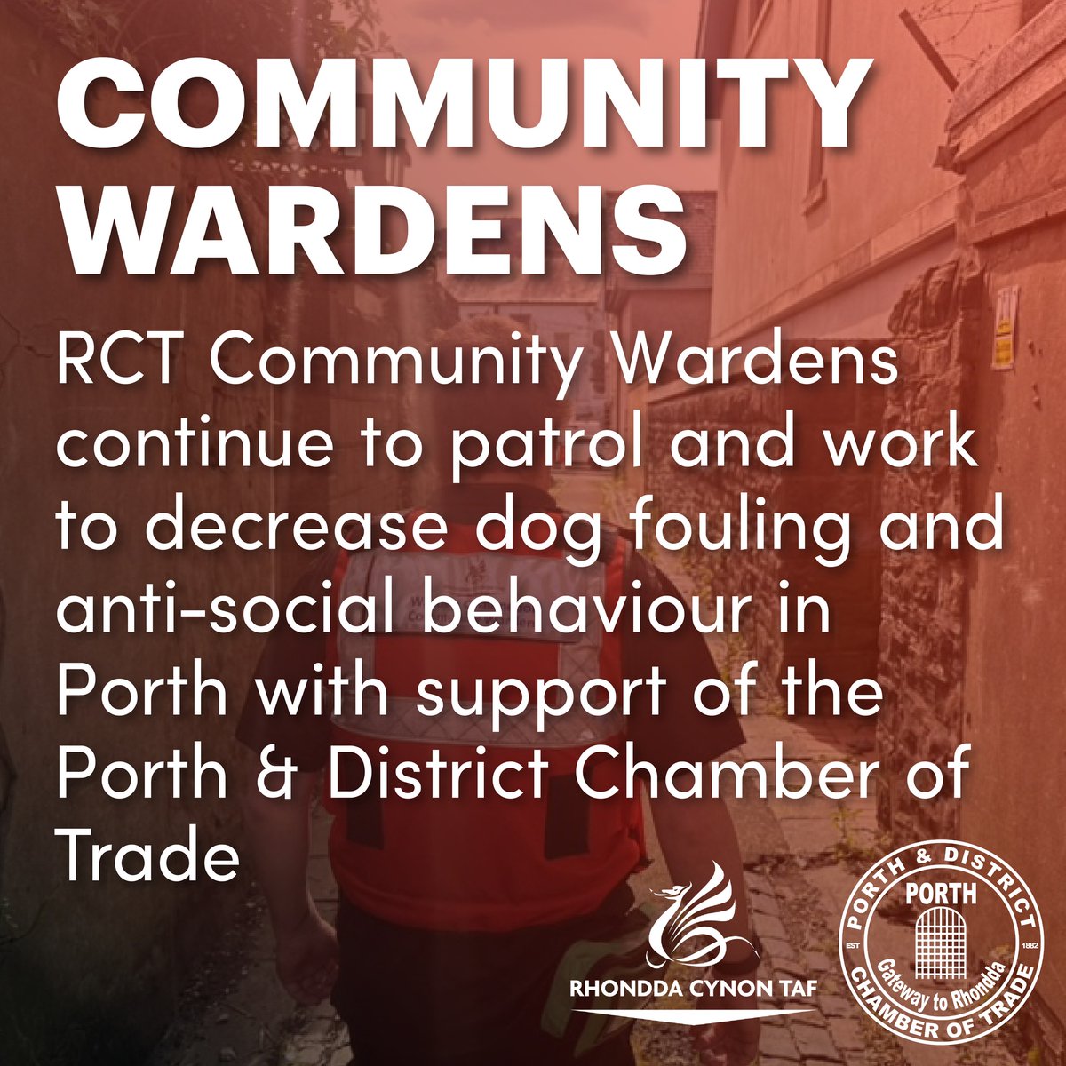 PorthChamber's tweet photo. This AM patrolled Porth with a Community Warden. Covered Hannah St, Station St, Pontypridd Rd, Train Station, &amp; West Taff St. Discussed anti-social behaviour, dog fouling, littering, theft, and more. Report concerns via the Council website or email info@PorthChamber.co.uk. https://t.co/0FOaAPTpKW