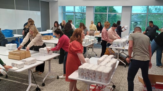 During a team meeting, our HR team wrapped over 17,000 diapers in a volunteer effort for the Nebraska Diaper Bank. nebraskadiaperbank.org #GivingBack