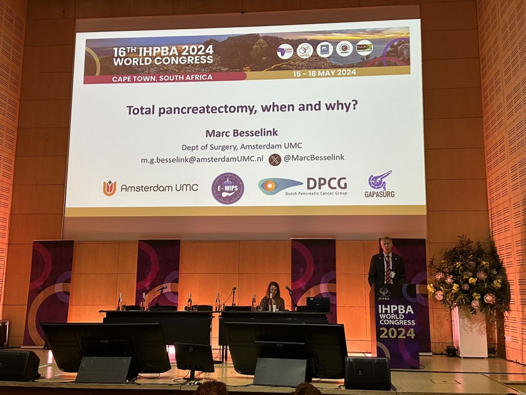 Gio_Marchegiani's tweet photo. 💎 Pearls from @IHPBA 2024 🇸🇸

Total pancreatectomy revisited - what are your indications?! 🎙️@MarcBesselink 

👹 Brittle diabetes impairs QOL
🙈 MD IPMN not an indication per se

🐳 High risk anastomosis a justifiable indication? 

Or are we “shooting our opponent in boxing?” 🥊 https://t.co/ignf0U2aGh