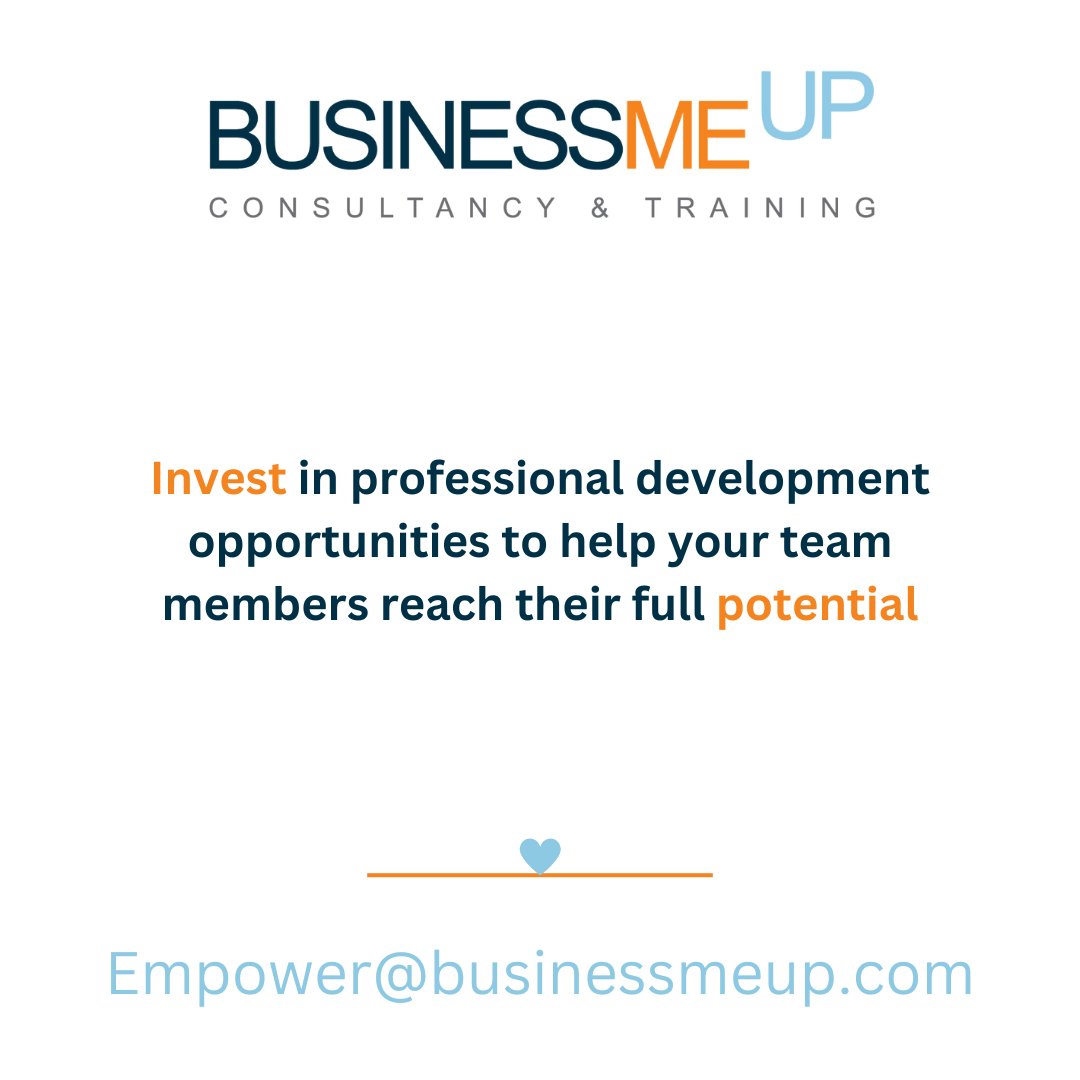 BusinessMeUp's tweet photo. Invest in your team's growth and success! At Business Me Up, we believe in providing top-notch consulting and training programs to help your team members reach their full potential. Let's embark on a journey of professional development together! #ProfessionalGrowth #TeamSuccess https://t.co/yqd48DLHiL