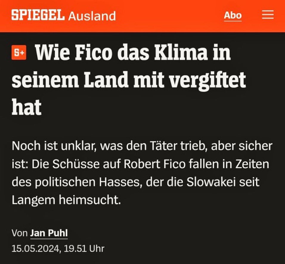 Opfer-Täter-Verdrehung im Spiegel: Eigentlich ist #Fico ja selbst schuld, warum macht der auch eine andere Politik als die Transatlantiker beschlossen haben … apollo-news.net/wenige-stunden…