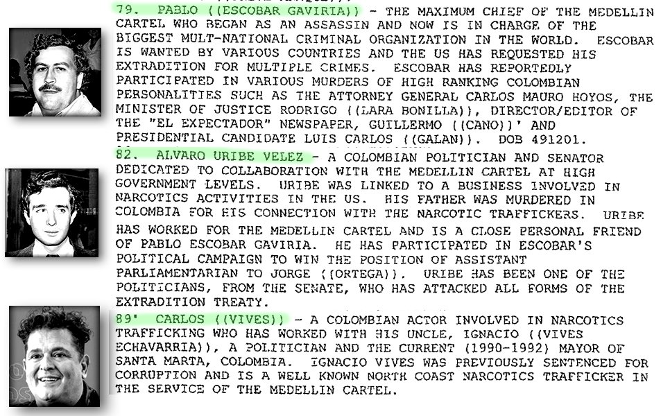 Los gringos siempre han sabido quien es quien en el mundo del hampa.
Que los medios se hayan enfocado sólo en Pablo Escobar dice mucho del interés mafioso que ha mantenido la prensa hegemónica.
Link del PDF completo del Departamento de Defensa de sept '91.
nsarchive2.gwu.edu/NSAEBB/NSAEBB1…