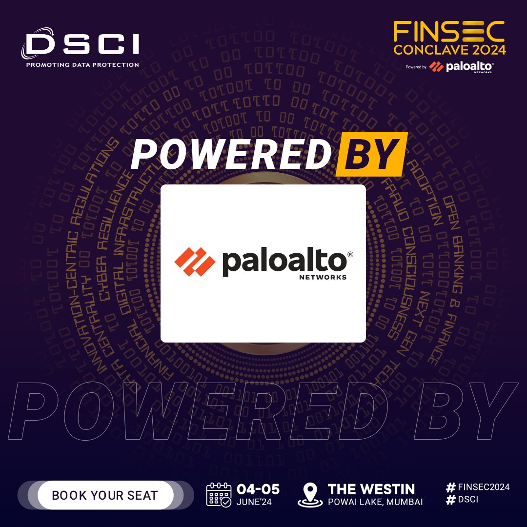 #DSCI is looking forward to host the 6th edition of #FINSEC2024 in Mumbai, powered by @PaloAltoNtwks . Their support and expertise will play a pivotal role in making this event a huge success. Join us at FINSEC 2024 to witness groundbreaking discussions, connect with industry