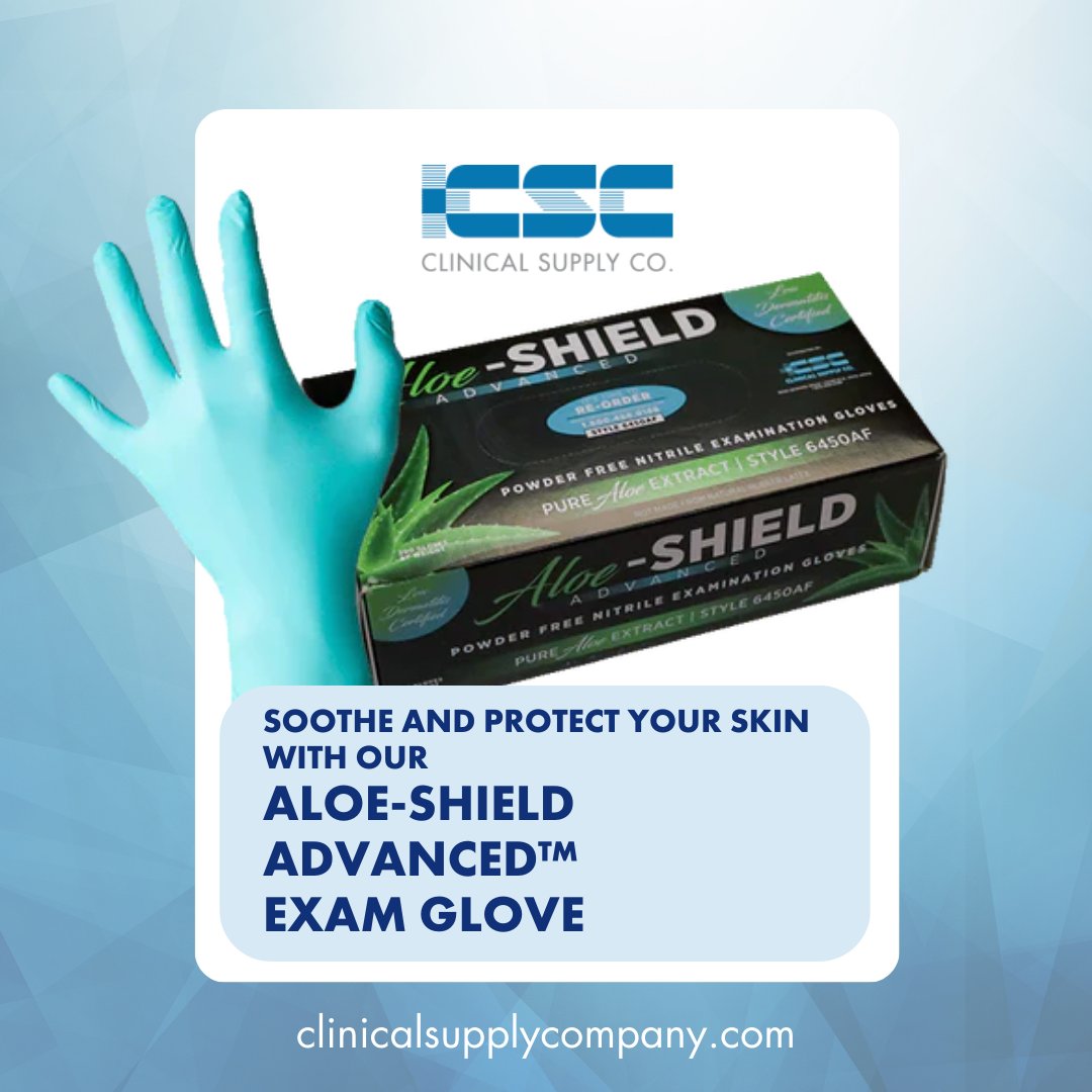 Soothe and protect your skin with our Aloe-SHIELD Advanced™ Exam Glove. 🤍

Get the complete picture by clicking here.
clinicalsupplycompany.com/products/aloe-…

#ClinicalSupply #DisposableGloves #ProfessionalGrade