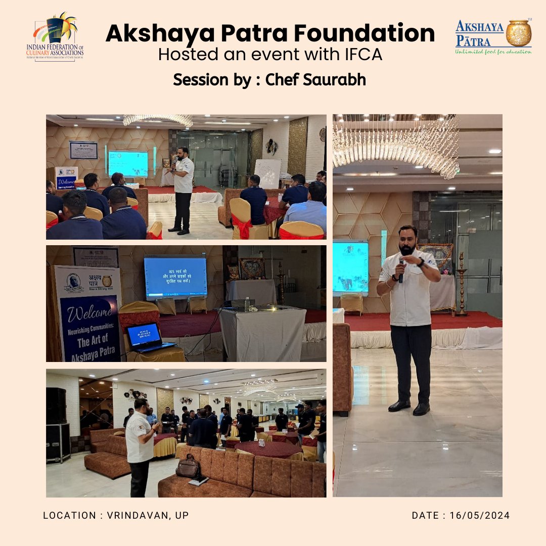 IFCA partners with @AkshayaPatra for PM POSHAN, a program dedicated to nourishing schoolchildren where Chef Saurabh provided training to improve the team's skills in food production, covering the fundamentals, new products. #IFCA, #IFCAchefsofindia, #chef, #AkshayaPatraFoundation