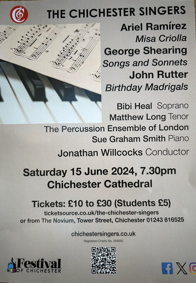 ChiSingers's tweet image. Tickets are now on sale for our concert on June 15 in @ChiCathedral. A wonderfully summery programme which includes the enchanting &quot;Birthday Madrigals&quot; by the legendary @johnmrutter ☀️ 🌺 🎶 Get your tickets here ticketsource.co.uk/the-chichester…