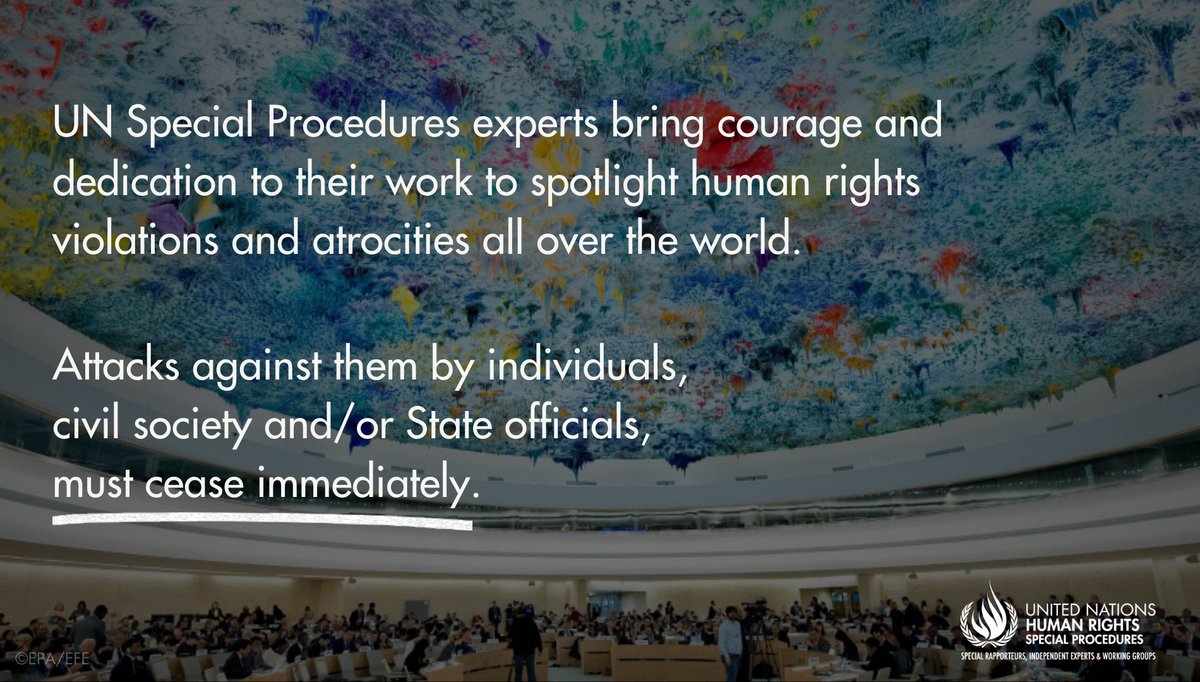 Coordination Committee of @UN_SPExperts alarmed by vilification, threats & personal attacks against UN #humanrights experts incl doxxing & cyberthreats by State officials&NGOs–“Attacking UN experts undermines the #HRC& UN human rights ecosystem as a whole” ohchr.org/en/press-relea…