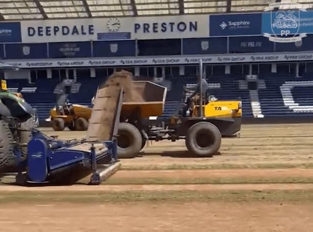The state of Deepdale's pitch with work well under way for 2024/25 lep.co.uk/sport/football…