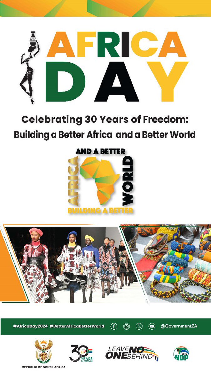 Join the Department of Sport, Arts and Culture for the Africa Day Celebrations that will be taking on 26 May 2024 , get ready for an African Day filled with electrifying performances and activities!

#AfricaMonth2024 #Freedom30 #AfricaDay2024