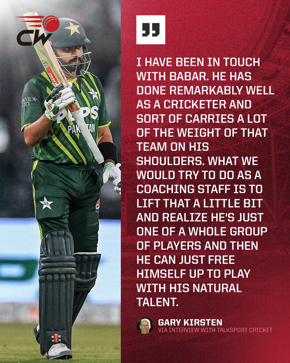 Pakistan's white-ball coach Gary Kirsten has plans to take extra pressure off Babar so that he can amp up his game and justify his exceptional talent 👍
