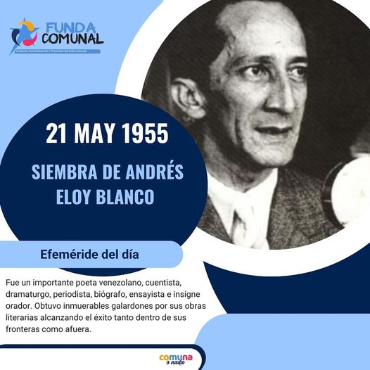 #Efémeride Hoy se conmemoran 69 años del fallecimiento de Andrés Eloy Blanco, destacado político y poeta venezolano.Fue un defensor de los derechos humanos y un luchador incansable por la democracia y la justicia social. @nicolasmaduro @GuyVernaez @CarreroCe @eulaliatabares