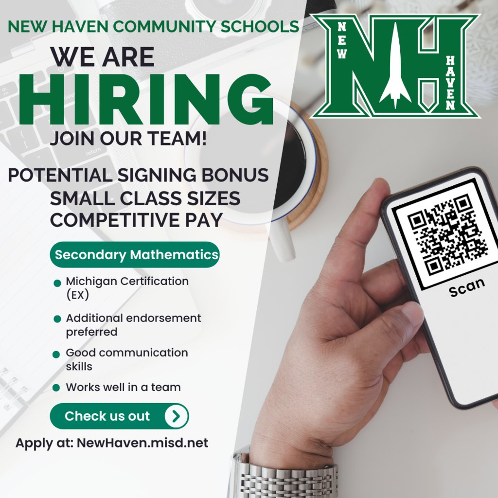 New Haven High School is looking for a Mathematics teacher for the 2024/2025 school year!